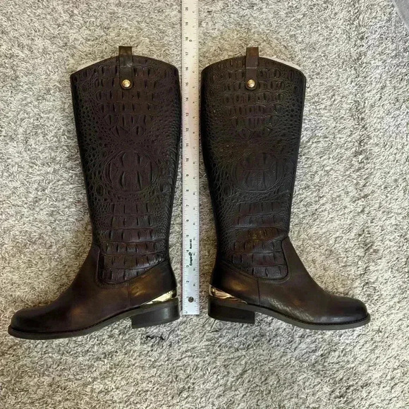 Vince Camuto Leather Alligator Embossed Riding Boots Brown Size 7 - Picture 2 of 11